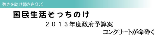 強きを助け弱きをくじく 国民生活そっちのけ 2013年度政府予算案 コンクリートが命砕く