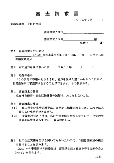 審査請求書