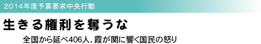 2014年度予算要求中央行動 生きる権利を奪うな 全国から延べ406人、霞が関に響く国民の怒り