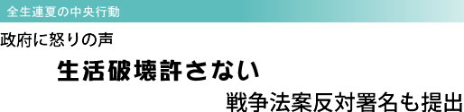 全生連夏の中央行動 政府に怒りの声 生活破壊許さない 戦争法案反対署名も提出